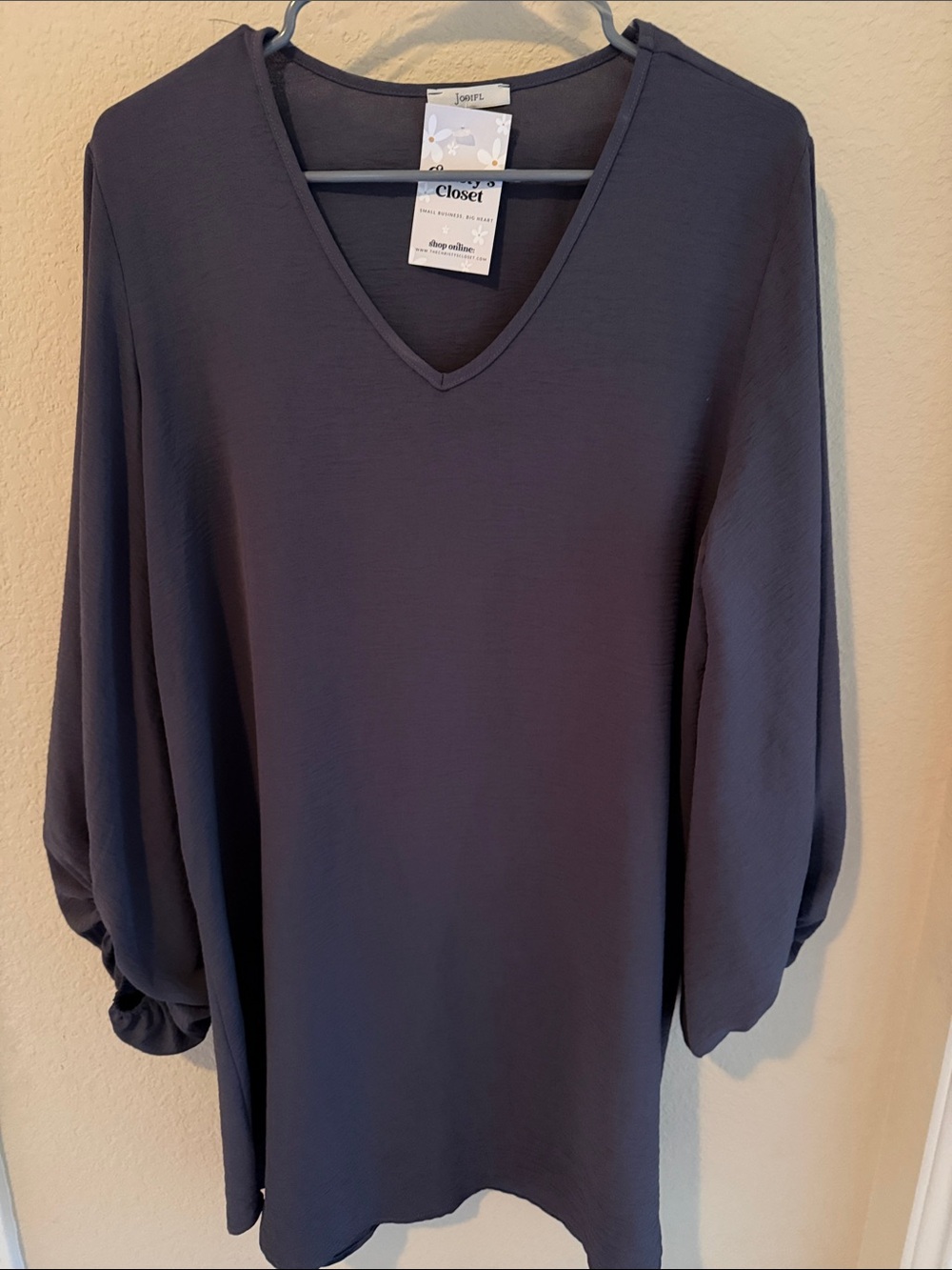 JODIFL dark gray /dark blue V-Neck Long Sleeve Women's Dress/ blouse